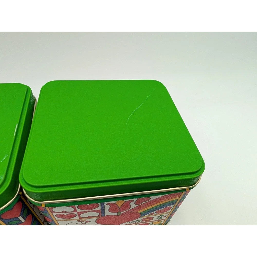 Potpourri Press Tin Canister Lot Green Hearts Rainbow Birds Tulips 3 Piece